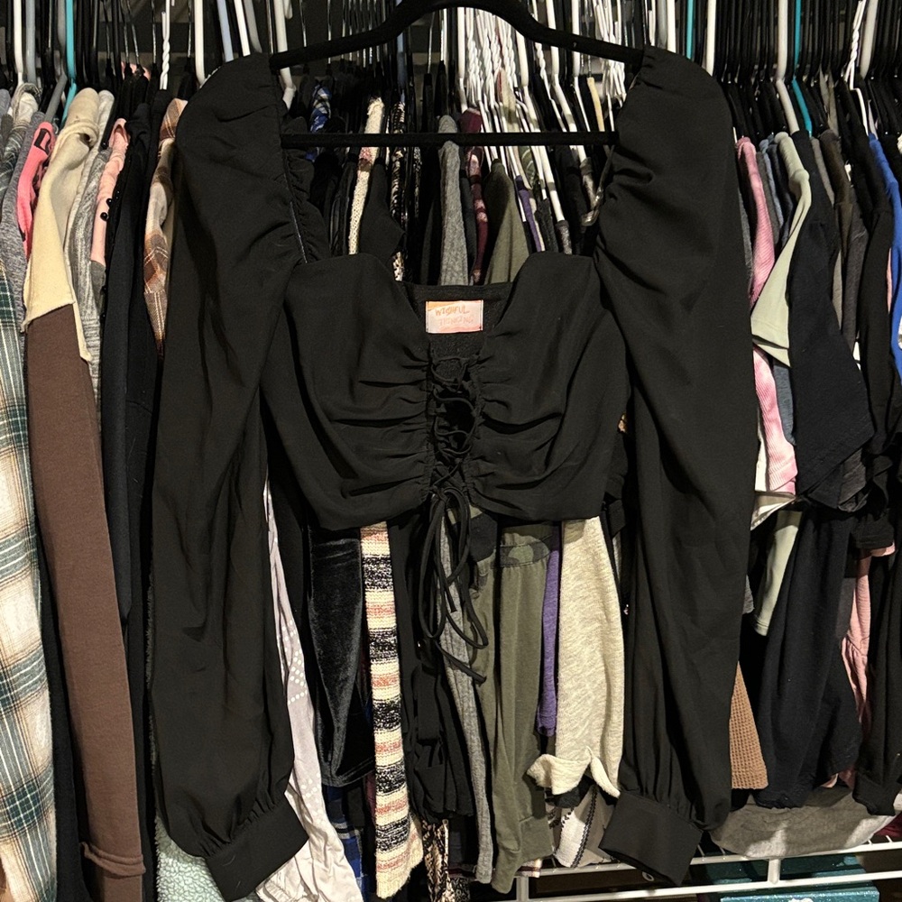 Black Long Sleeve Ruched Top